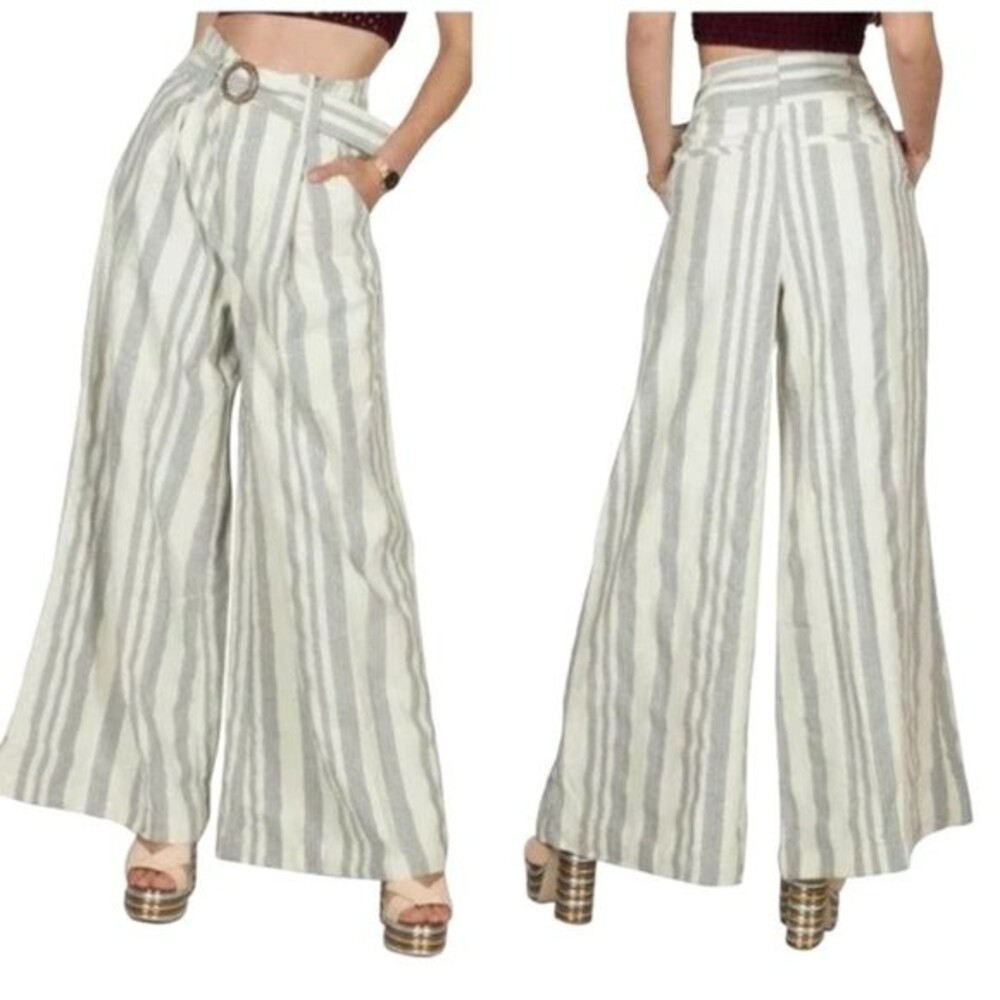 Free People Wide Leg Pants High Waist Textured Stripe Chevron Print Size 0 NWT